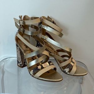 Sam Edelman, neutral, gold, snake, print heel